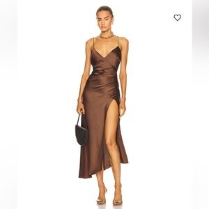 SER.O.YA Emma dress Chocolate Satin Maxi strappy slip Revolve FWRD XXL